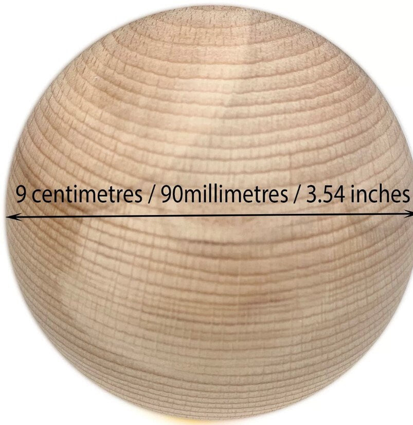 Set of four wooden balls, made from hardwood, 90mm / 9cm / 3.5 Inch diameter beechwood. Crafts sphere, round, orb, globe
