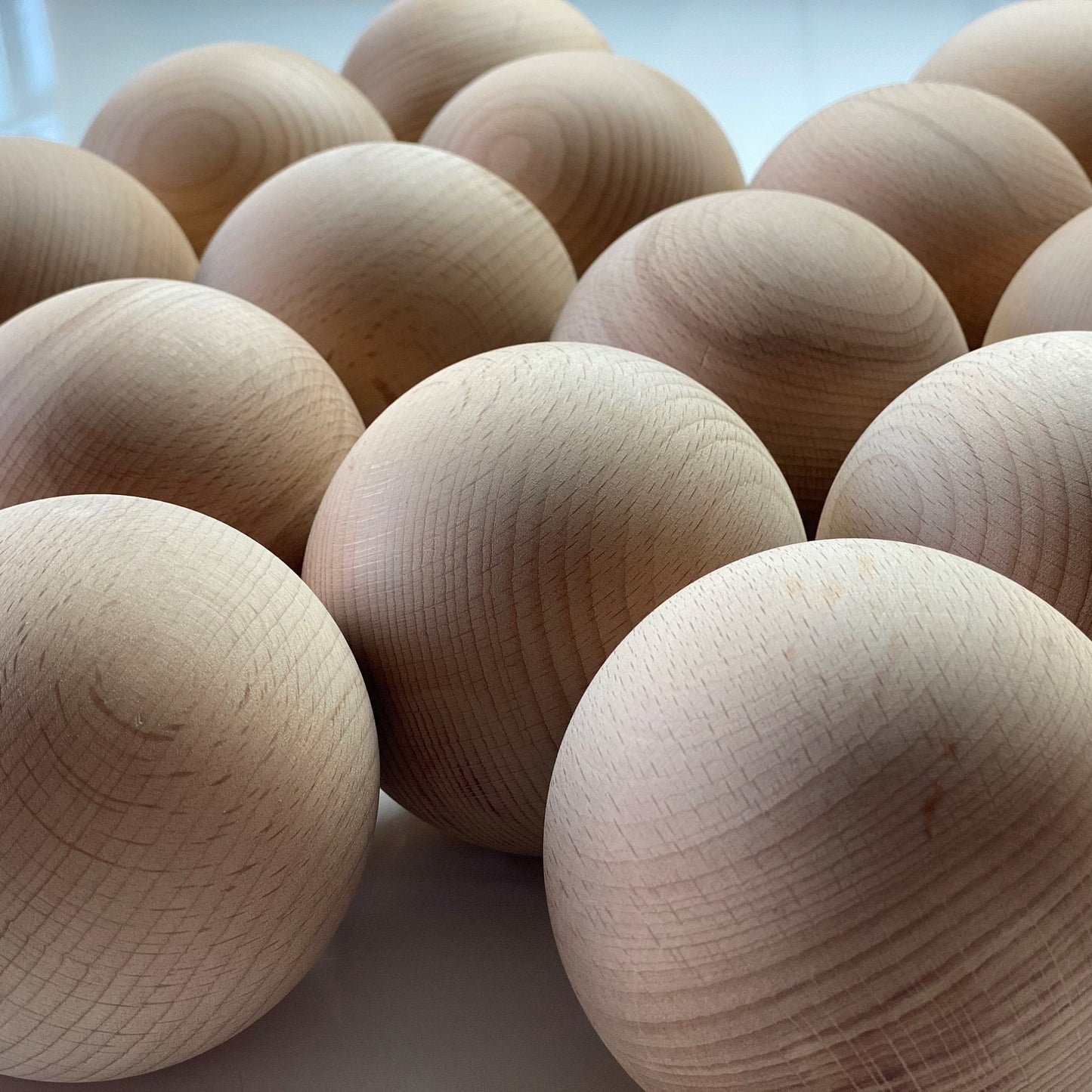 Set of four wooden balls, made from hardwood, 90mm / 9cm / 3.5 Inch diameter beechwood. Crafts sphere, round, orb, globe