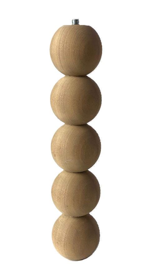 -ball stack solid wood furniture leg 13cm diameter 65cm height, M10 fitting, UK hand-turned sofa leg