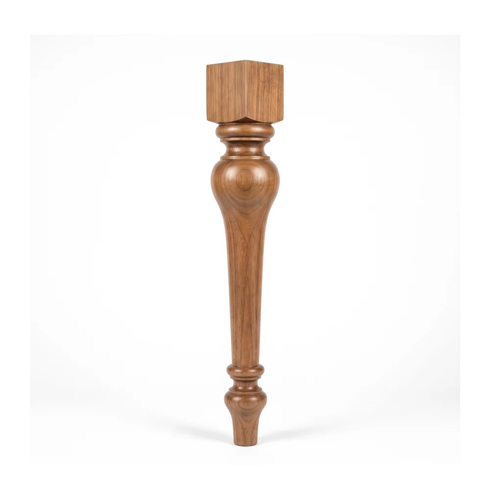 Pattern 4 vase-and-ring turned furniture leg in African walnut, full elevation on a white background
