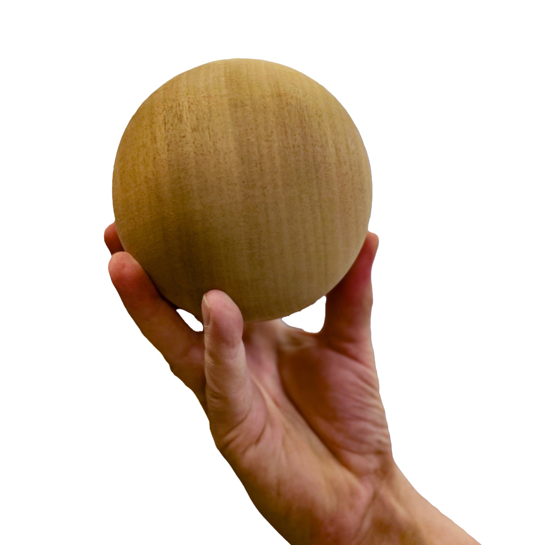 Hand-turned 11cm bespoke wooden ball, natural finish, solid oak walnut or pine, UK-made decorative sphere