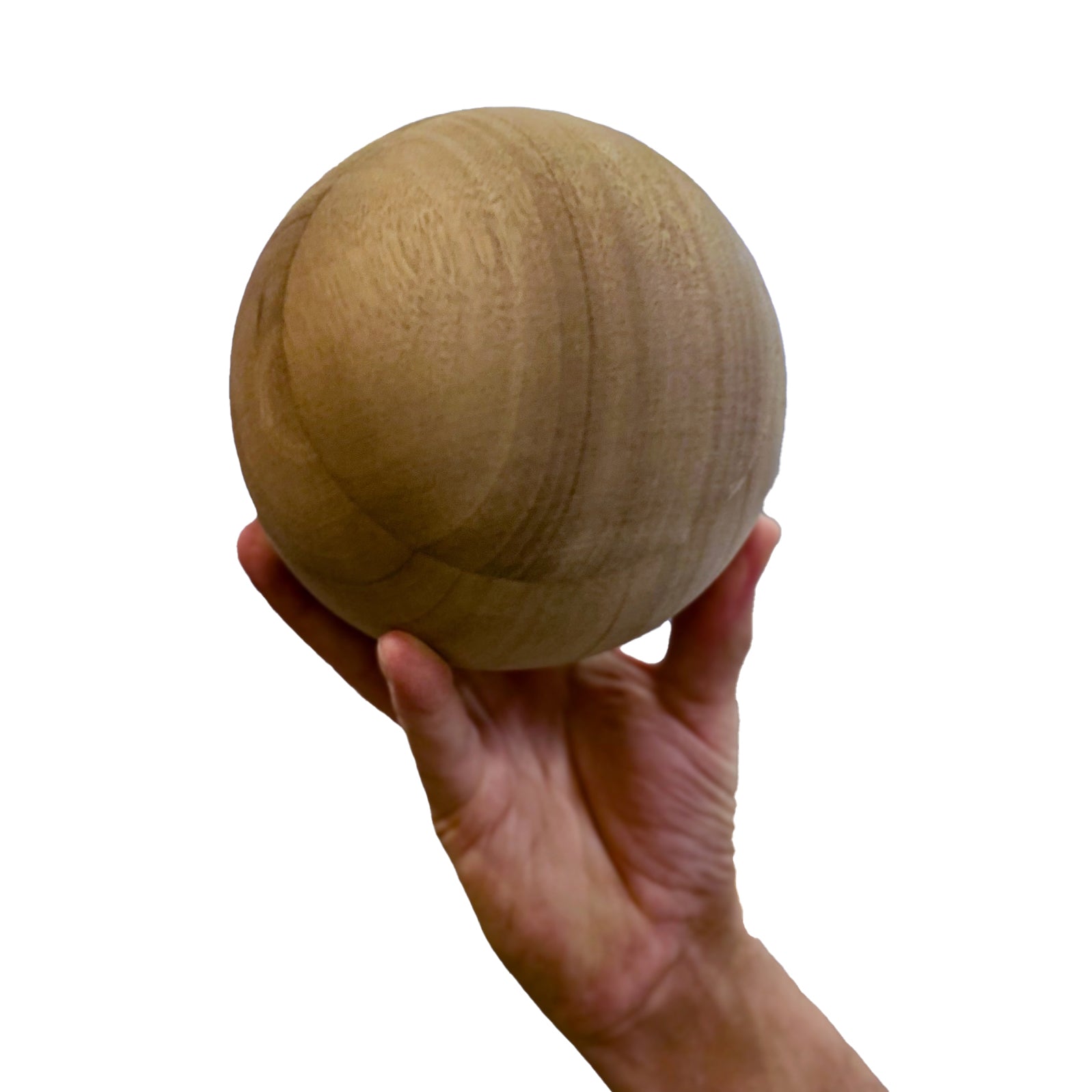 Hand-turned 15cm bespoke wooden ball, natural finish, solid oak walnut or pine, UK-made decorative sphere