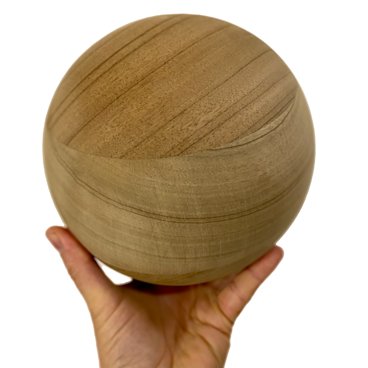 Hand-turned 16cm bespoke wooden ball, natural finish, solid oak walnut or pine, UK-made decorative sphere