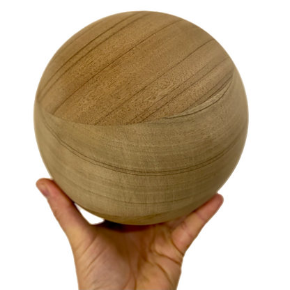 Hand-turned 16cm bespoke wooden ball, natural finish, solid oak walnut or pine, UK-made decorative sphere
