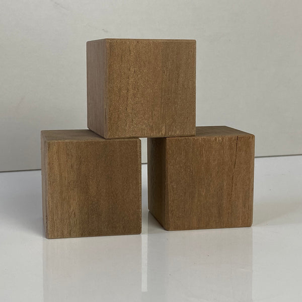 Solid 7cm natural wood cube, hand-finished smooth surface, UK-made display block