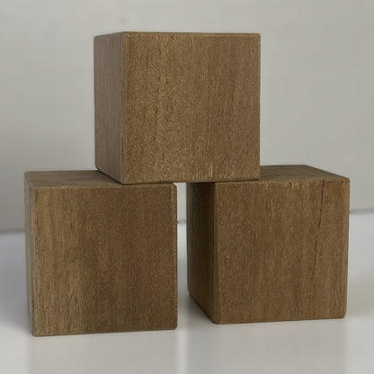 Solid 35cm natural wood cube, hand-finished smooth surface, UK-made display block