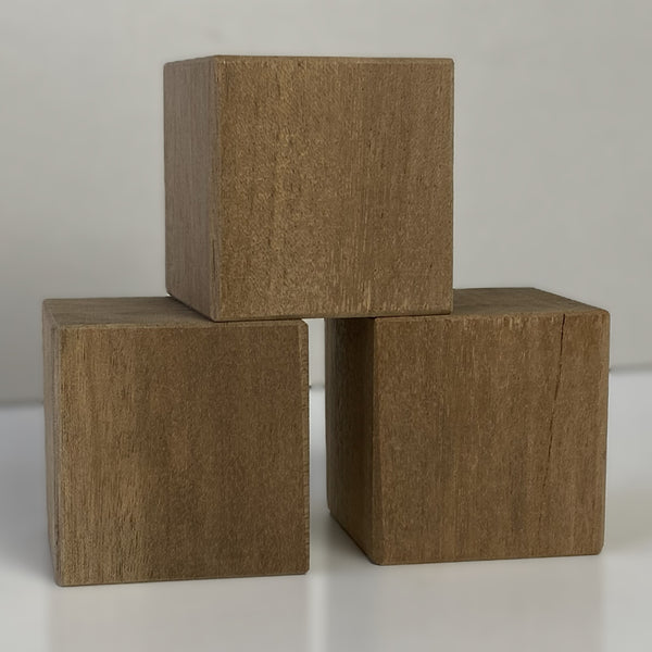 Solid 35cm natural wood cube, hand-finished smooth surface, UK-made display block