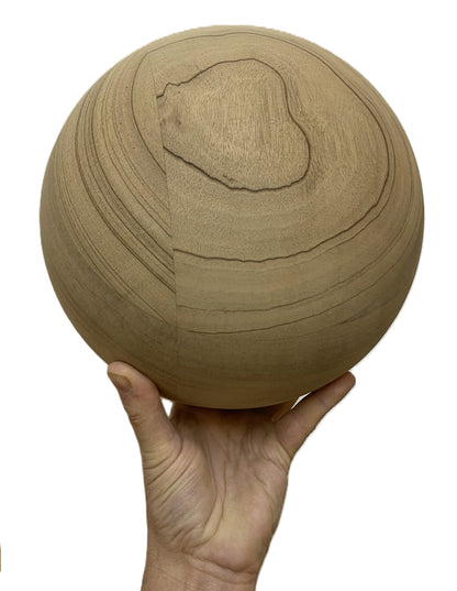 Hand-turned 24cm bespoke wooden ball, natural finish, solid oak walnut or pine, UK-made decorative sphere