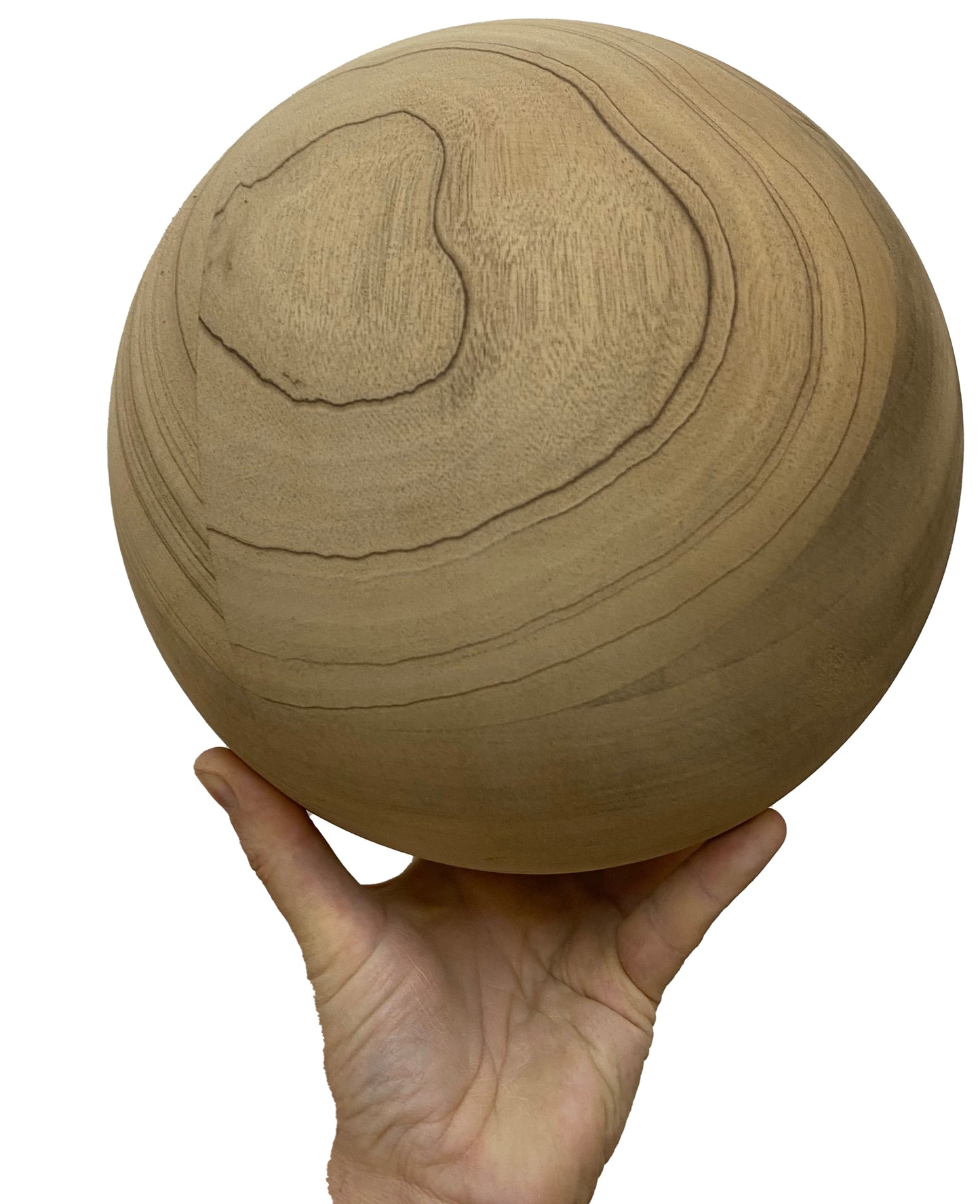 Hand-turned 25cm bespoke wooden ball, natural finish, solid oak walnut or pine, UK-made decorative sphere