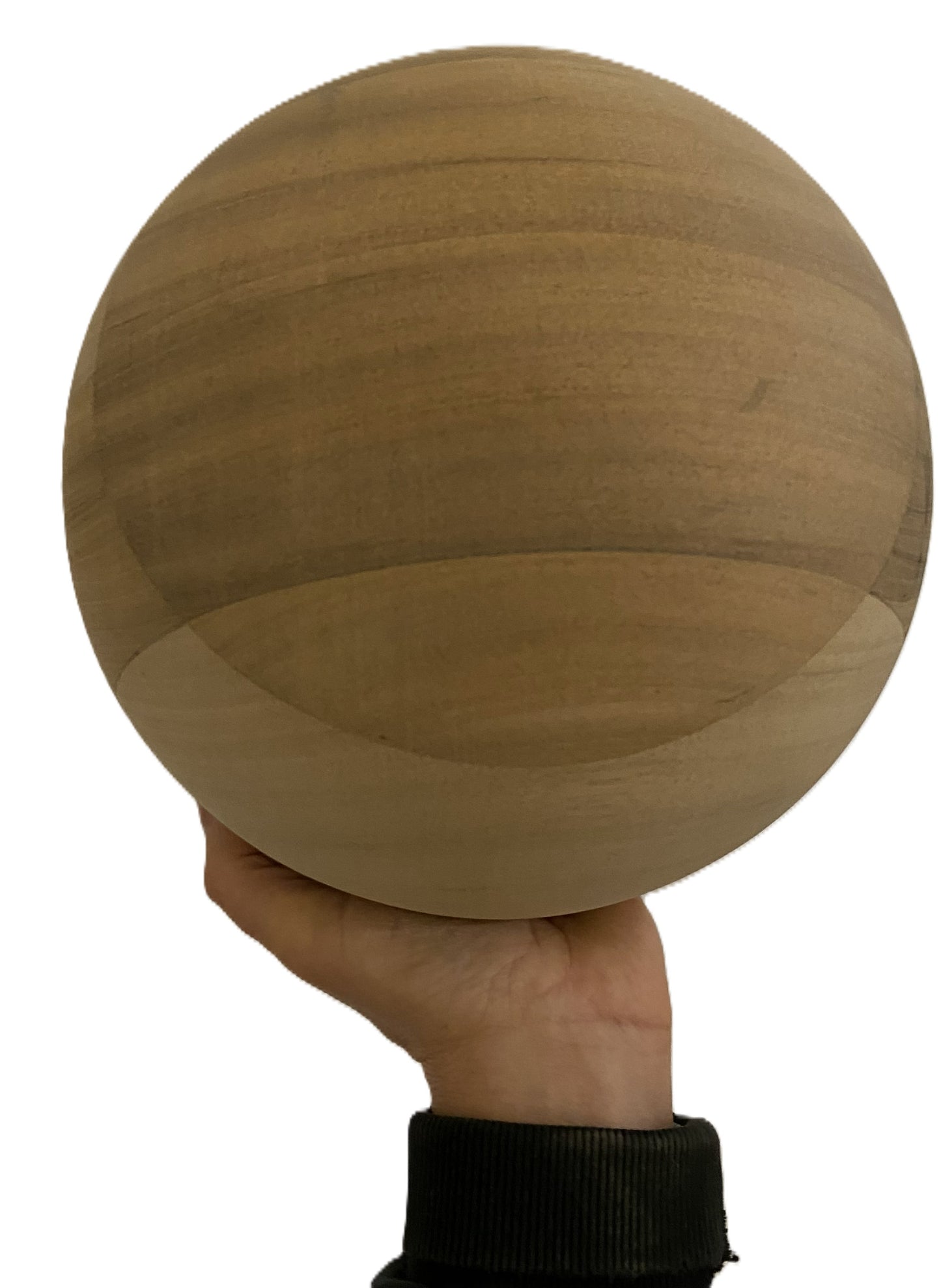 Hand-turned 28cm bespoke wooden ball, natural finish, solid oak walnut or pine, UK-made decorative sphere