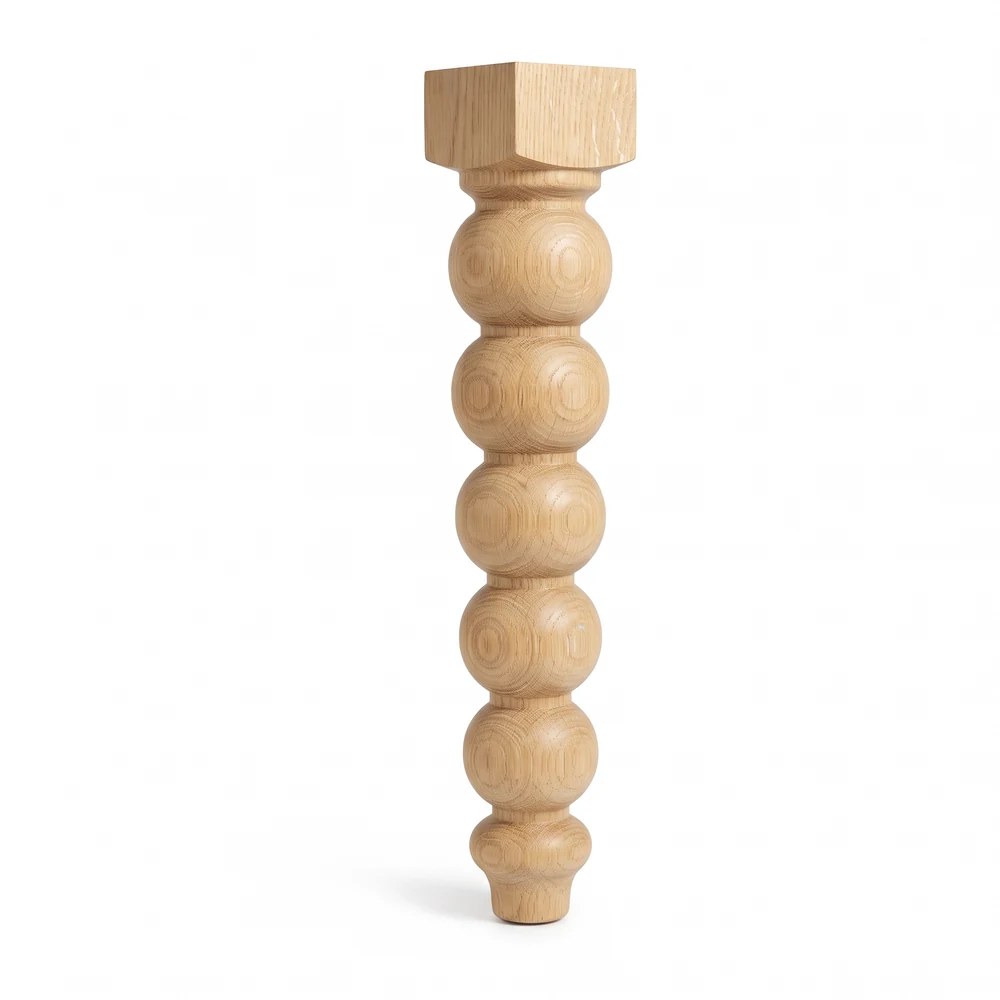Milk Street bobbin leg front elevation on white, showing the square pommel and six stacked beads