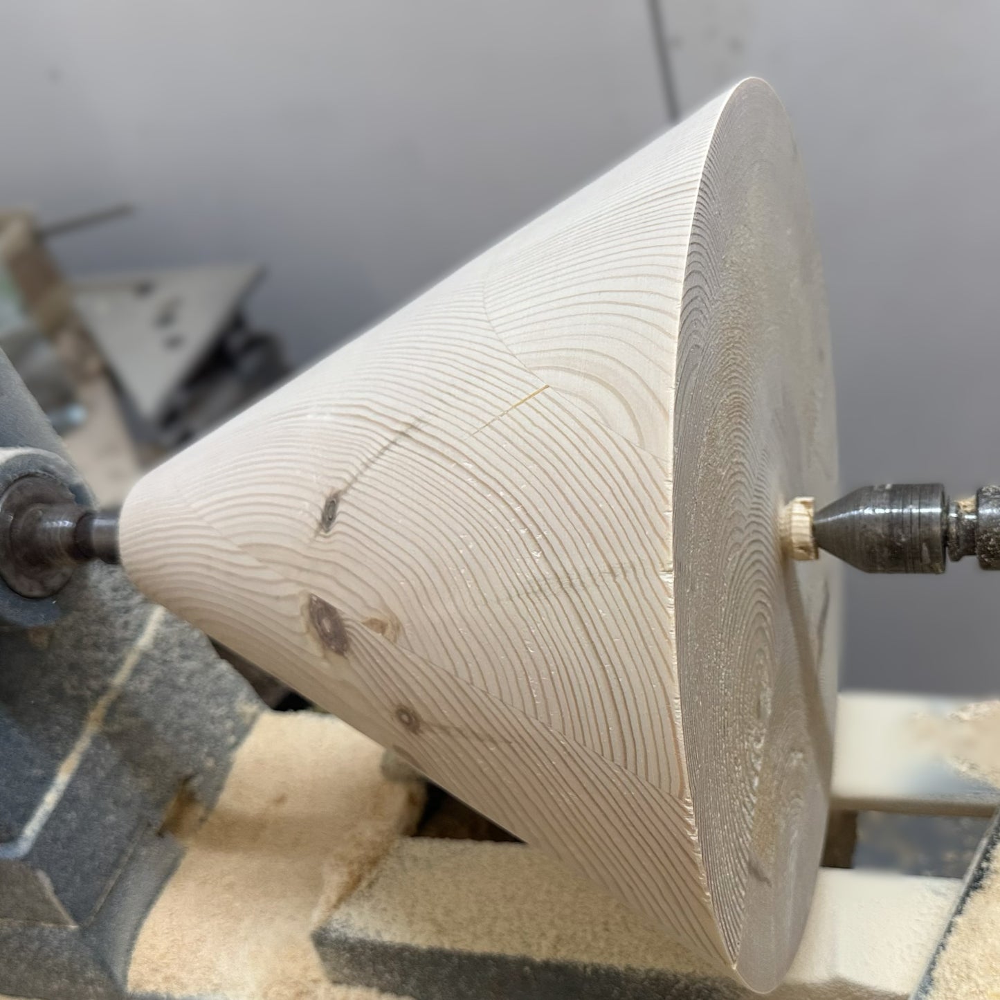 Large wooden cone, natural finish, hand-turned UK decorative interior prop — view 14