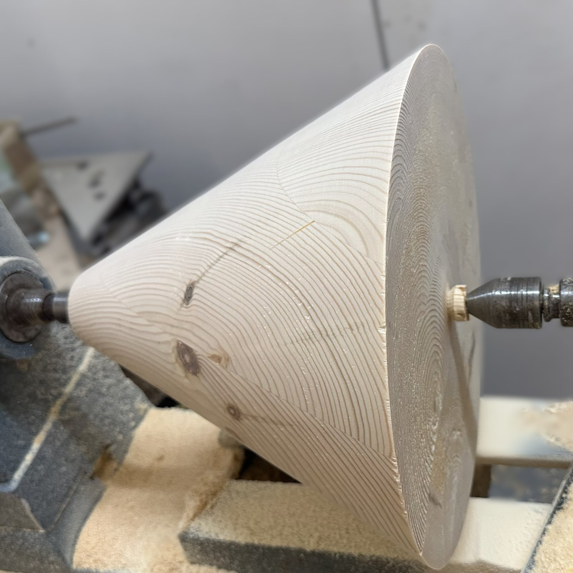 Large wooden cone, natural finish, hand-turned UK decorative interior prop — view 14