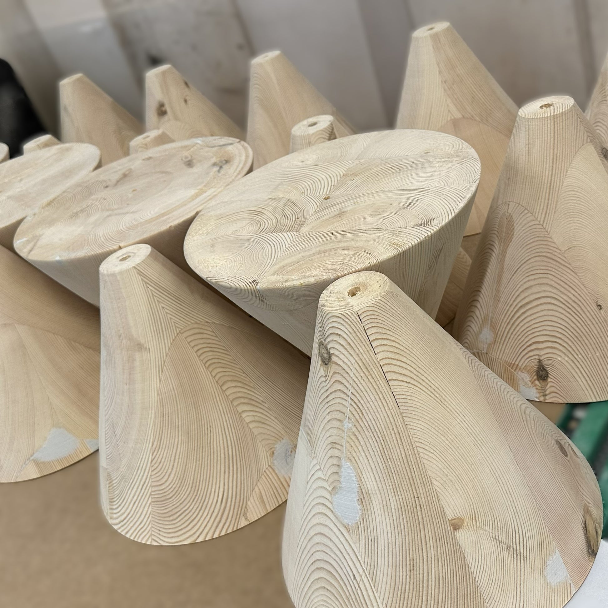 Large wooden cone, natural finish, hand-turned UK decorative interior prop — view 10