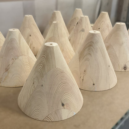 Large wooden cone, natural finish, hand-turned UK decorative interior prop — view 11