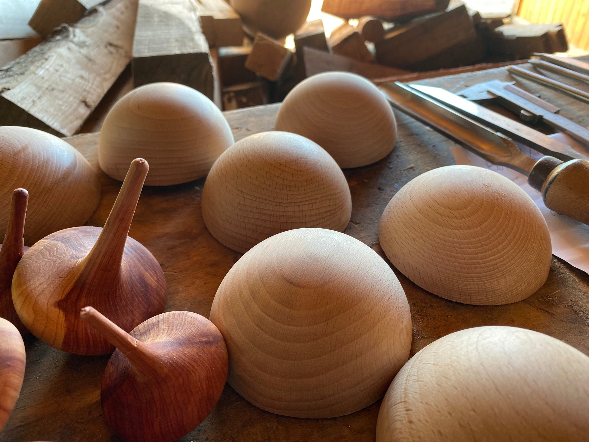 Bespoke 39cm wooden hemisphere, natural finish, hand-turned UK