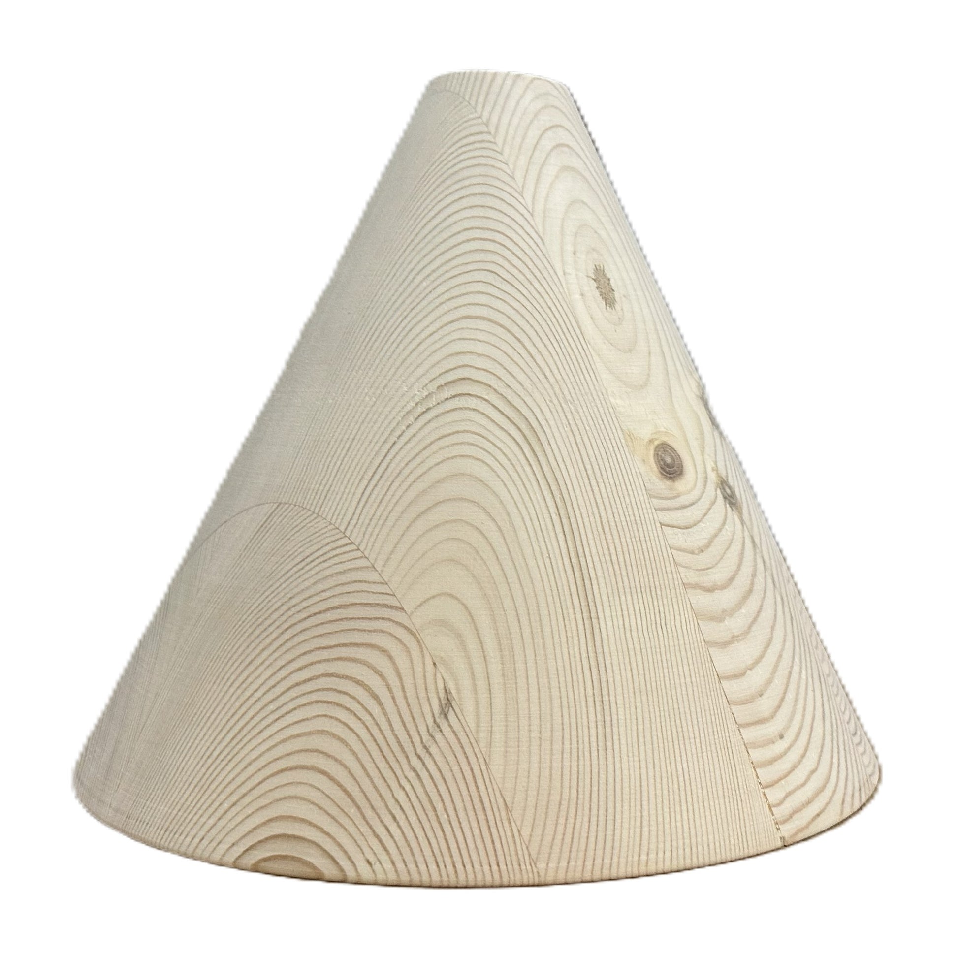 Large decorative hand-turned wooden cone, natural finish, UK-made interior styling prop