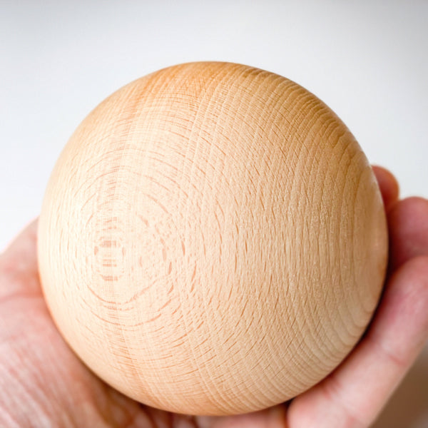 90mm beechwood decorative ball, hand-sanded natural finish, UK hand-turned sphere