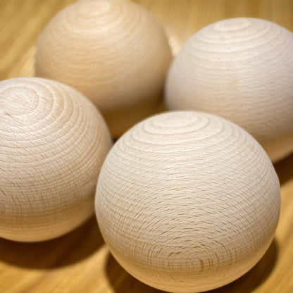 Set of four wooden balls, made from hardwood, 90mm / 9cm / 3.5 Inch diameter beechwood.  Crafts sphere, round, orb, globe