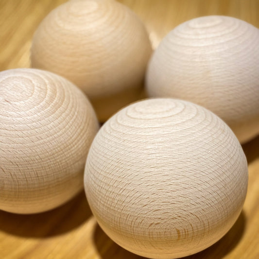 Set of four wooden balls, made from hardwood, 90mm / 9cm / 3.5 Inch diameter beechwood.  Crafts sphere, round, orb, globe