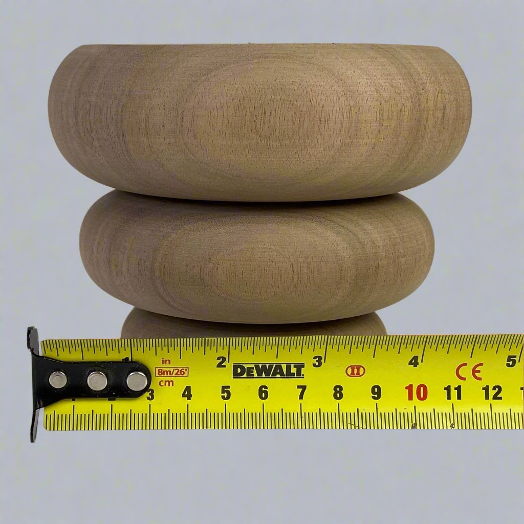 Wooden Bun-Stack Furniture Leg 12cm diameter, natural finish, Walnut Hardwood