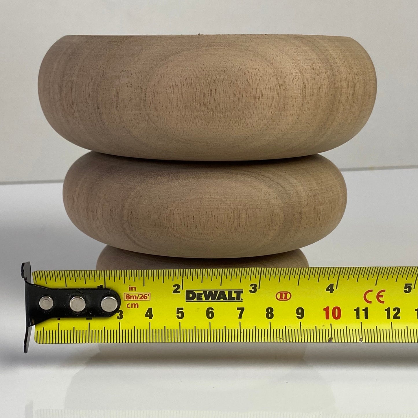 Wooden Bun-Stack Furniture Leg 12cm &  14cm diameter, natural finish, Walnut and Redwood