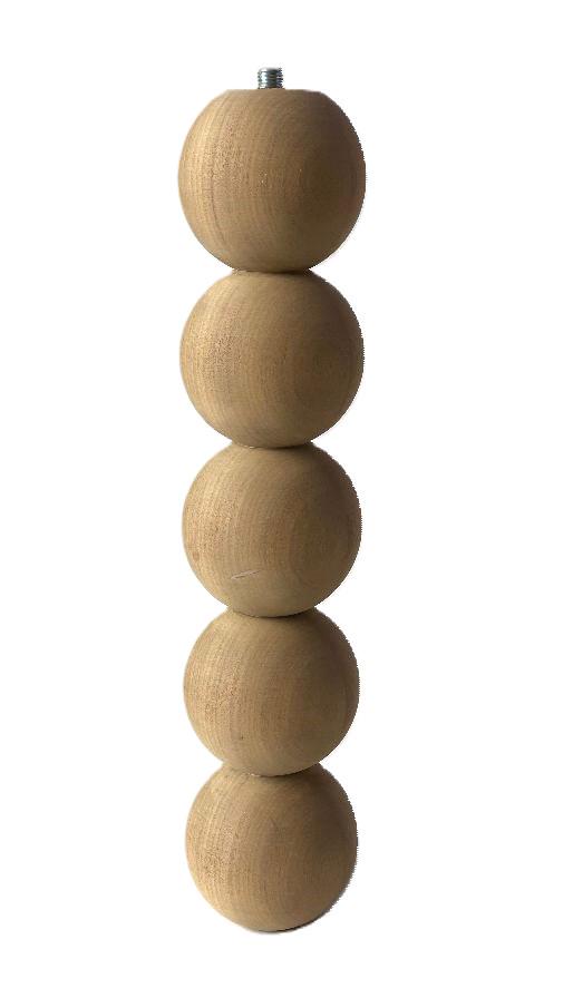 4-ball stack solid wood furniture leg 18cm diameter 72cm height, M10 fitting, UK hand-turned sofa leg