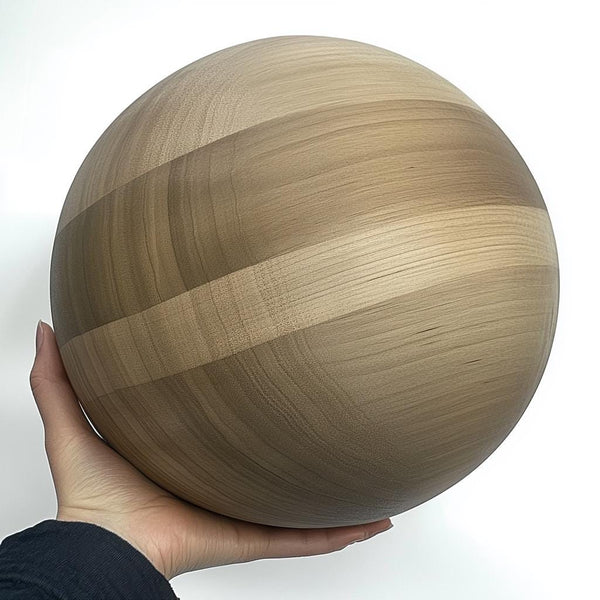 Hand-turned 30cm bespoke wooden ball, natural finish, solid oak walnut or pine, UK-made decorative sphere